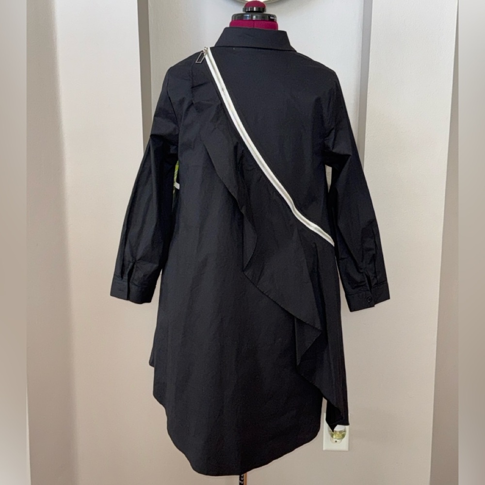 Vor Nisantasi NWOT asymmetrical black white button down ruffle zip shirt dress L - Picture 8 of 16